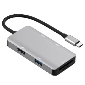 

Type C to 2 Port USB 3.0 HUB TF Card Reader HDMI 4K PD Adapter for MacBook Mobile Phone Notebook Projectors Televisions Adapter