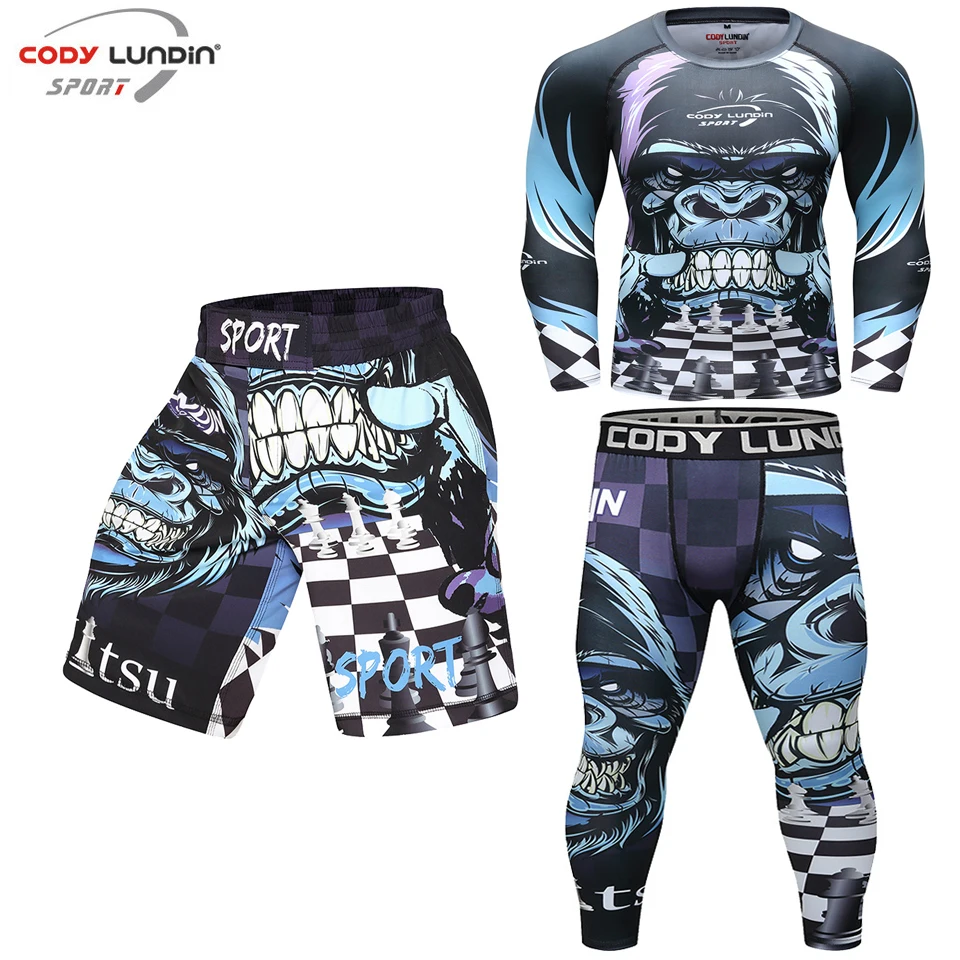 Jiu Jitsu MMA T-shirts Pants Sets Rashguard For Men Muay Thai Shorts Kickboxing Boxing Gym Compression Jerseys Sports Apparel Mens T Shirt