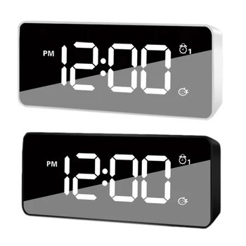 

2x Mirror Led Charging Digital Alarm Clock with Snooze Mode Sound Control Backlight White & Black