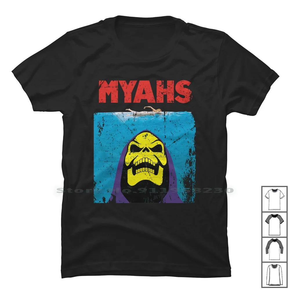Jaws Parody Skeletor Myahs T Shirt 100% Cotone Universe Parody Horror Verse Skull Shark Swim Jaws Ark Rod Let