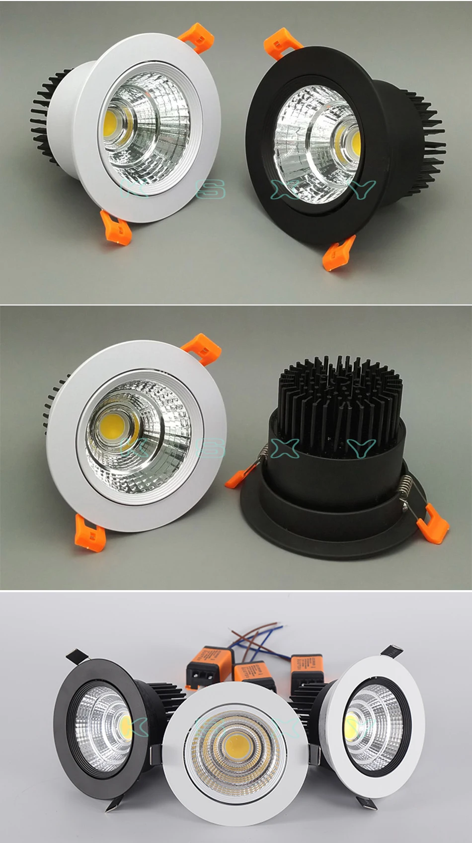Светодиодный точечный светильник, потолочный светильник, AC85-265V 3W, 5 Вт, 7 Вт, 12 Вт, 15 Вт, алюминиевый встраиваемый COB светильник, круглый светодиодный панельный светильник, внутреннее освещение
