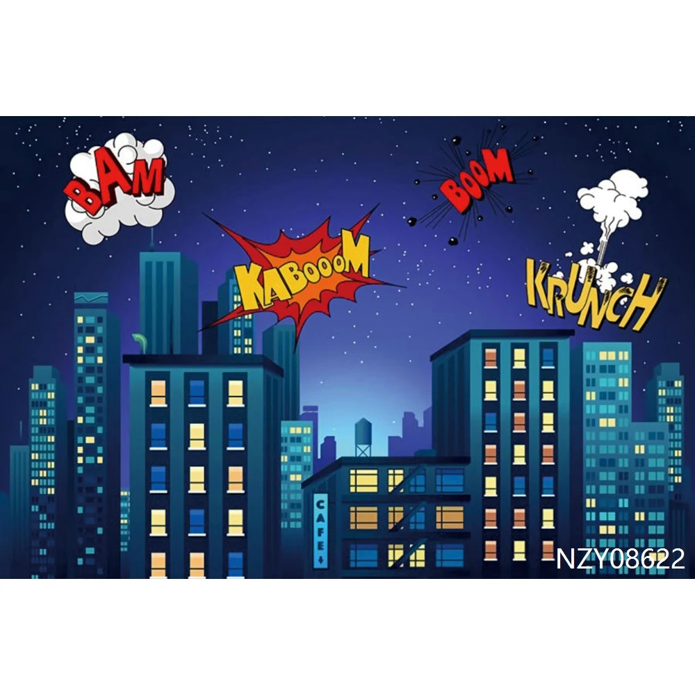 10x8ft Superhero Themed Backdrops Super City Skyline Buildings Children