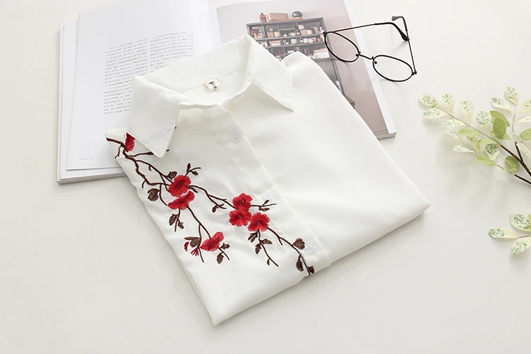 Nvyou gou белая блузка с цветочной вышивкой, Женский Топ в полоску с коротким рукавом, лето, Офисная Повседневная Свободная рубашка с отложным воротником