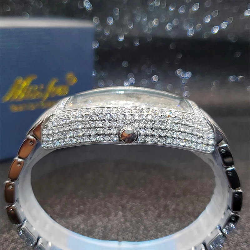 MISSFOX Ceas de aur pentru bărbați, ceasuri hip-hop bling bling tonneau cu cuarț pentru bărbați mari, impermeabil, ceas de mână Millerable_voghion.com