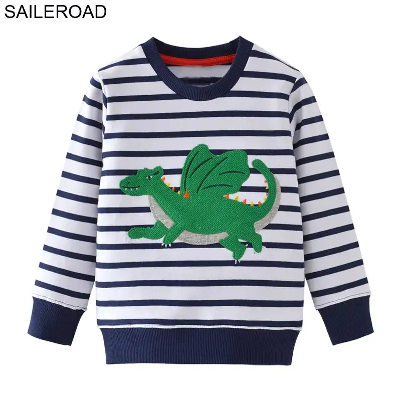 SAILEROAD/толстовки с вышивкой динозавра для мальчиков 2-7 лет; Детские футболки с длинными рукавами; весенние детские толстовки с капюшоном; одежда из хлопка