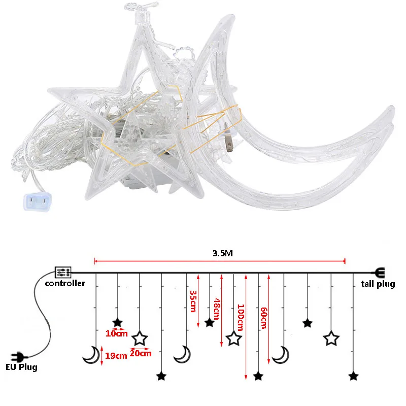 220 В, Европейский штекер, Лунная звезда, СВЕТОДИОДНЫЙ занавес, рождественские сказочные гирлянды, наружный светодиодный мерцающий свет, гирлянда, украшение для праздника, фестиваля