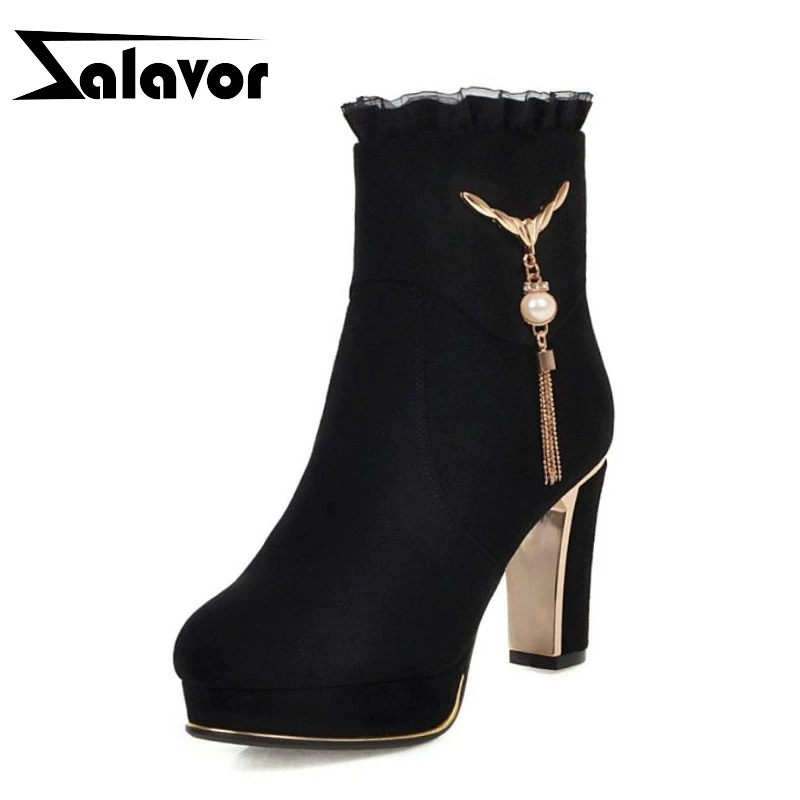 ZALAVOR/женские ботильоны Модные грубые туфли на высоком каблуке Женская