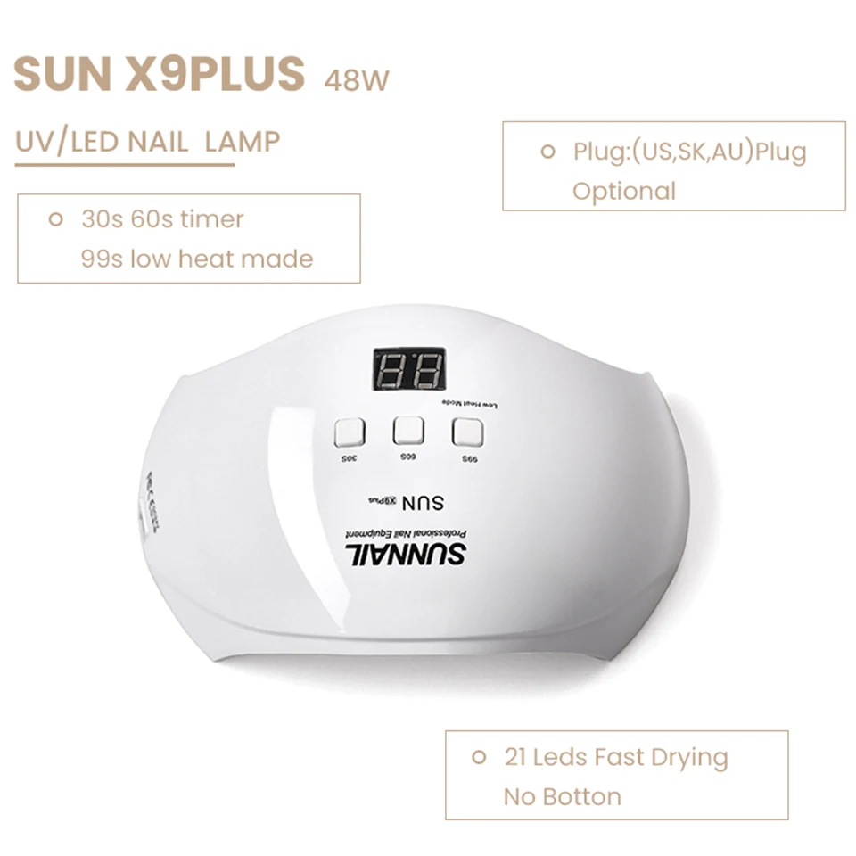 Sun x9plus 40 Вт Профессиональная светодиодная УФ-лампа для ногтей Сушилка для ногтей полировальная машина подходит для отверждения всех ногтей Гель-лак для ногтей инструмент для дизайна ногтей