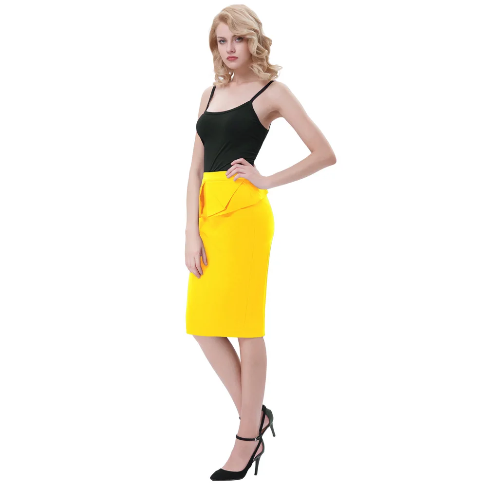 Женская юбка миди в винтажном ретро стиле, однотонная, хорошо тянется, облегающая бедра, до колена, элегантная офисная юбка-карандаш