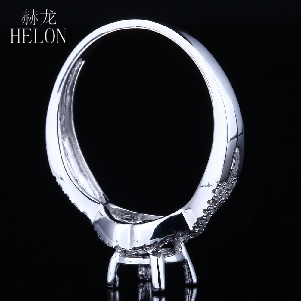 HELON Solid 14k белое золото женские трендовые ювелирные изделия настоящие натуральные бриллианты обручальное кольцо круглая установка 5,75-6,75 мм