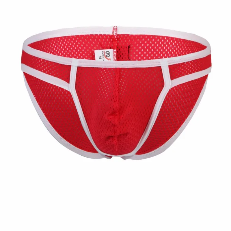 Мужские трусы брифы из сетчатой ткани WJ черные Однотонные в сетку сексуальное