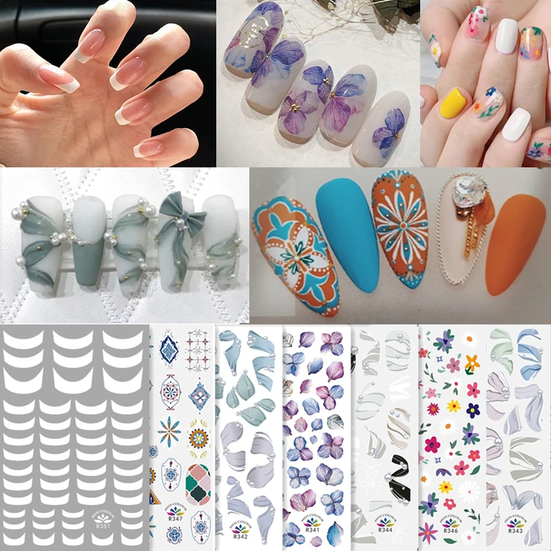 

1pcs French Retro 3D Nail Art Stickers Embossed Flower Ribbon Adhesive Nail Decals Charm Manicure Decorations DIY Accessories