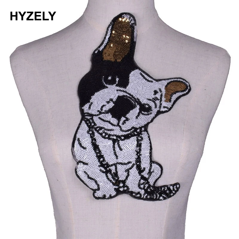 

Cartoon Embroidered Stickers Sew On Patches Bulldog Dog Sequins Patch Washable For Clothing Decoration NL302