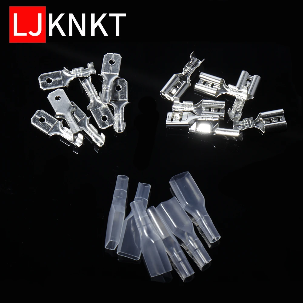 

400PCS Male/Female Spade Crimp Terminals Electrical Insulating Sleeve 6.3mm Wire Wrap Connector for 22-16 AWG 0.5mm2-1.5mm2