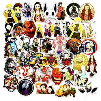 

50 Pcs/Set Demon Slayer: Kimetsu No Yaiba Anime Sticker Stickers PVC Graffiti Stickers Suitcase Luggage Guitar For Children Toy