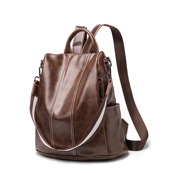 

Backpack Zipper PU Leather Retro Backpack Multifunctional Fashion Lady Backpack Black / Brown