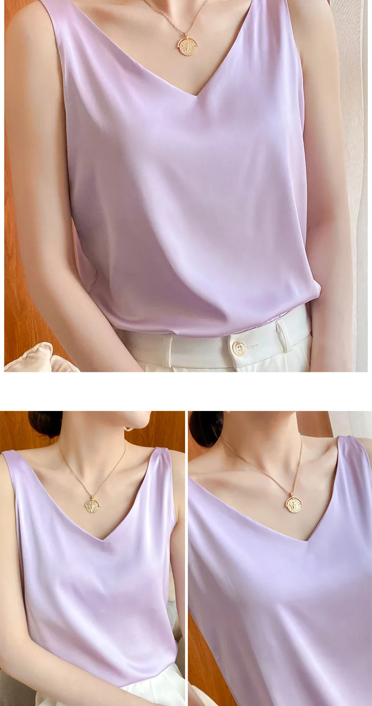 half camisole Ice Silk Camisole Women's V-neck Silk Tops Silk Vest White Satin Top Mulberry Silk Women Top Women Crop Top Satin Camisole Vests silk camisole