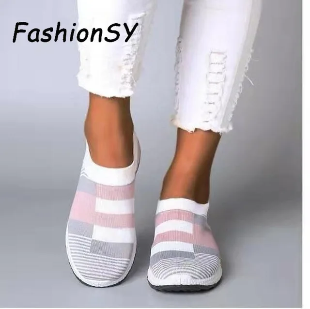 US $10.89 New Women Sneakers Vulcanized Shoes Sock Sneakers Women Summer Slip On Flat Shoes Women Plus Size L