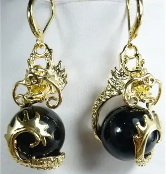 

Fancy 12mm black jade dragon new earrings