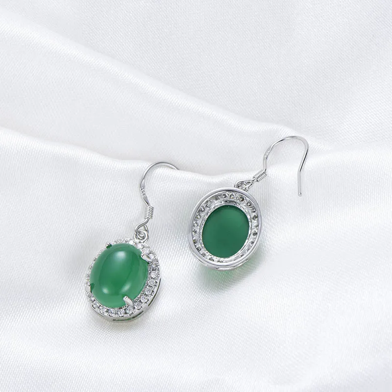 Bague Ringen Серебро 925 Висячие серьги с зеленым овальным нефритовым драгоценным камнем ювелирные изделия винтажные женские вечерние на годовщину подарок