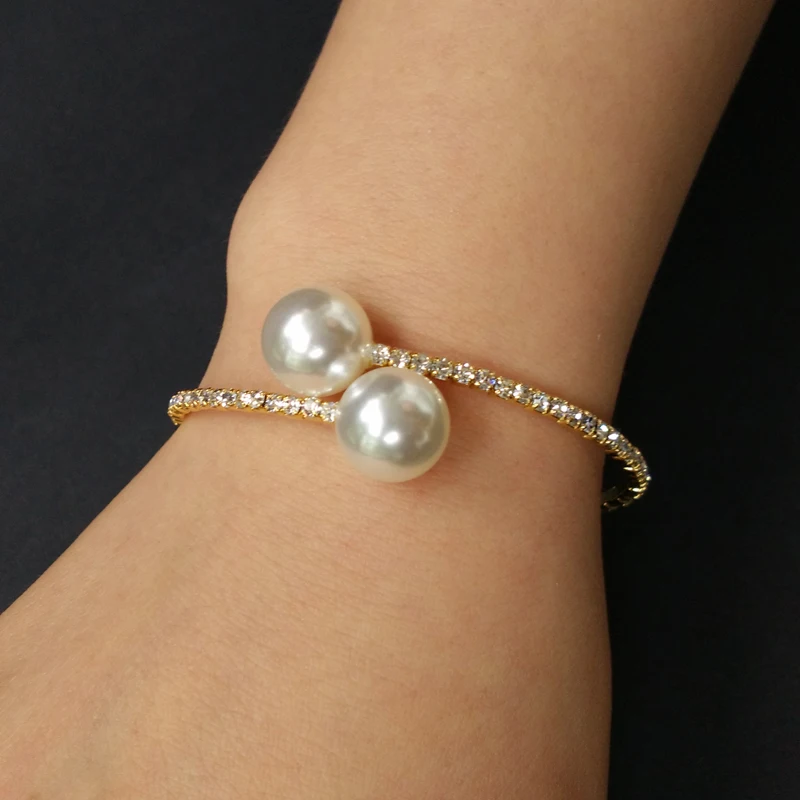 Женский браслет с искусственным жемчугом и стразами 1 ряд|brazaletes pulseras|brazaletes pulseras