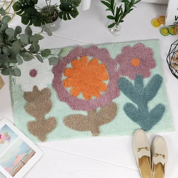 

Home Garden Style Flocked Bathroom Floor Mat Cartoon Plant Thickened Water-absorbent Anti-slip Mat Carpet Plush Bedside Blankets