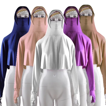 

Ramadan Islamic Women Full Cover Hijab Veil Hooded Arab Tops Muslim Burqa Niqab Long Sleeve Blouse Ramadan Middle East Clothing