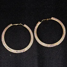 TDQUEEN AB Кристальные серьги-кольца, посеребренные и позолоченные металлические круглые стразы, большие серьги-кольца для женщин