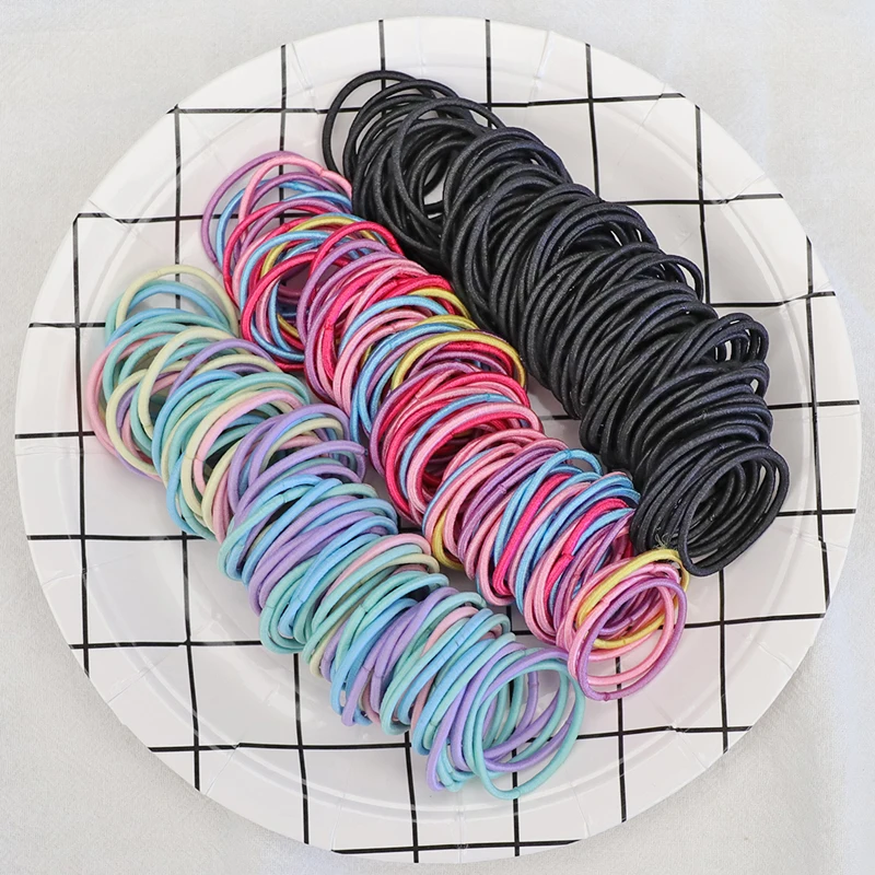 

Wholesale 100pcs Size 3 CM Girl Ponytail Holder Accessories Elastic Rubber Bands For Children Colorful Hair Ties Gum
