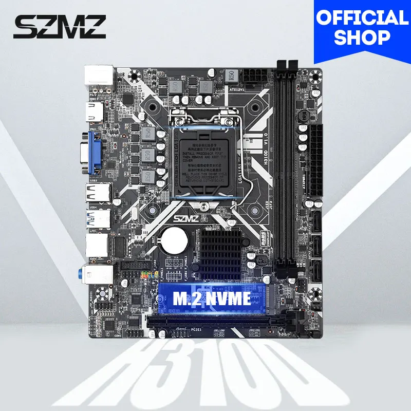Материнская плата SZMZ H310 с чипсетом lga1151 разъем ddr4 H310D поддержкой nvme m2.0 до 16 ГБ ОЗУ |