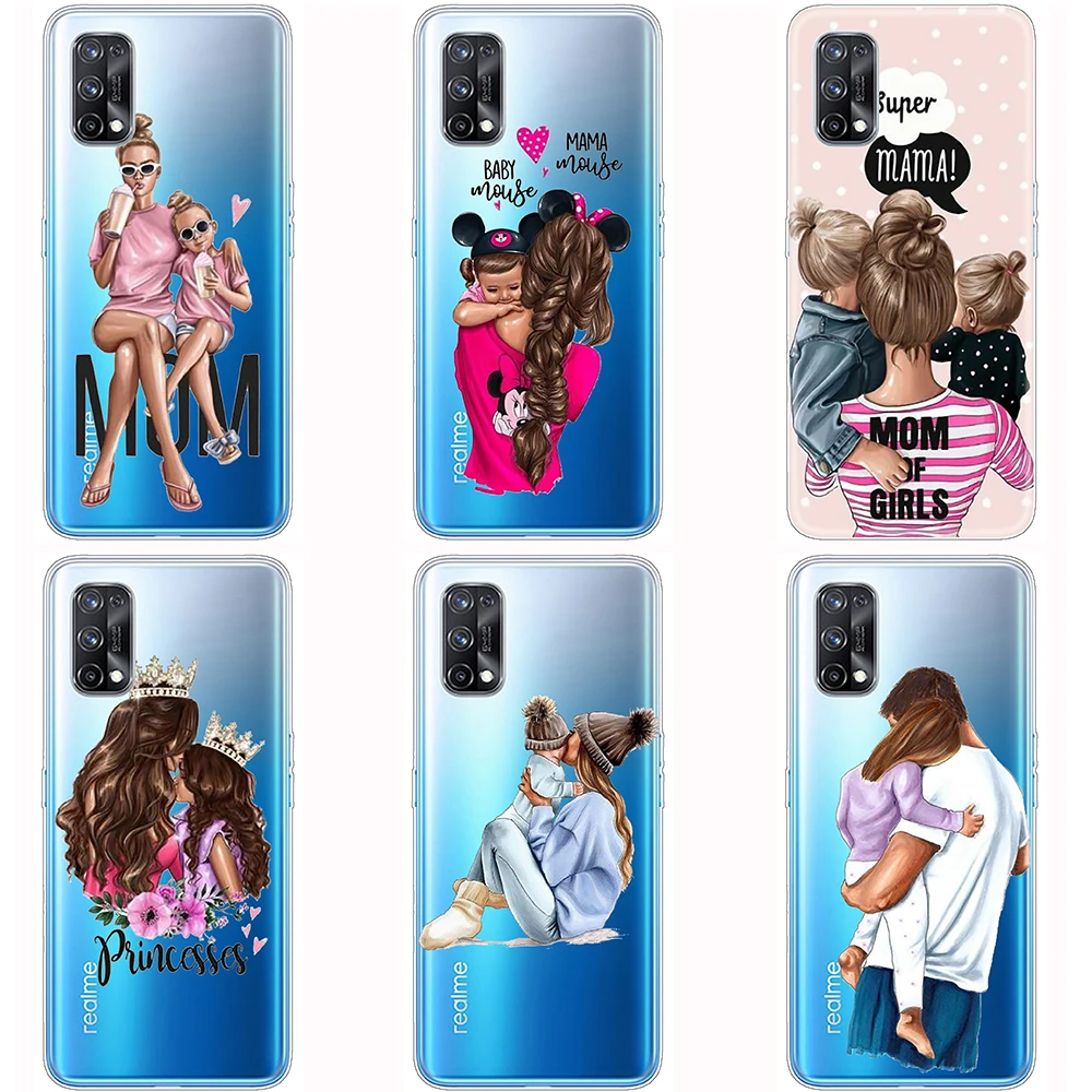 

For Realme X7 Case Mother and daughter Transparent Silicon Case on Realme X7 Pro Flexible Full Protection Shockproof Back Cover