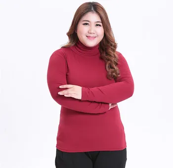 

Women's plus size solid color high neck long sleeve cotton bottoming T-shirt gray