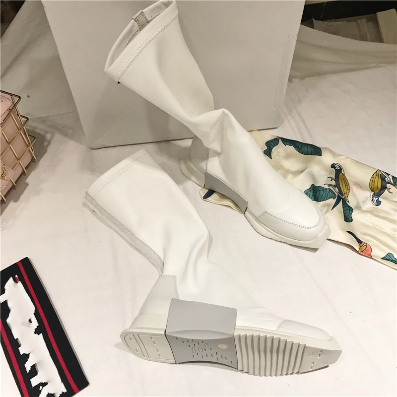 Silla/белые ботильоны на плоской подошве, увеличивающие рост; женские эластичные кожаные ботинки в стиле панк; короткие женские ботинки для влюбленных