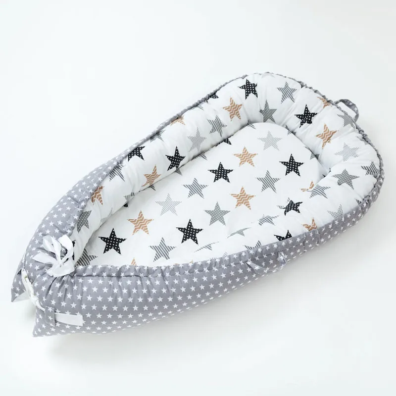 Gray stars Моющееся детское гнездо из хлопчатобумажной пряжи, переносная люлька для новорожденных, бампер для съемной детской кроватки для путешествий, для ухода за малышом - Цвет: Gray stars