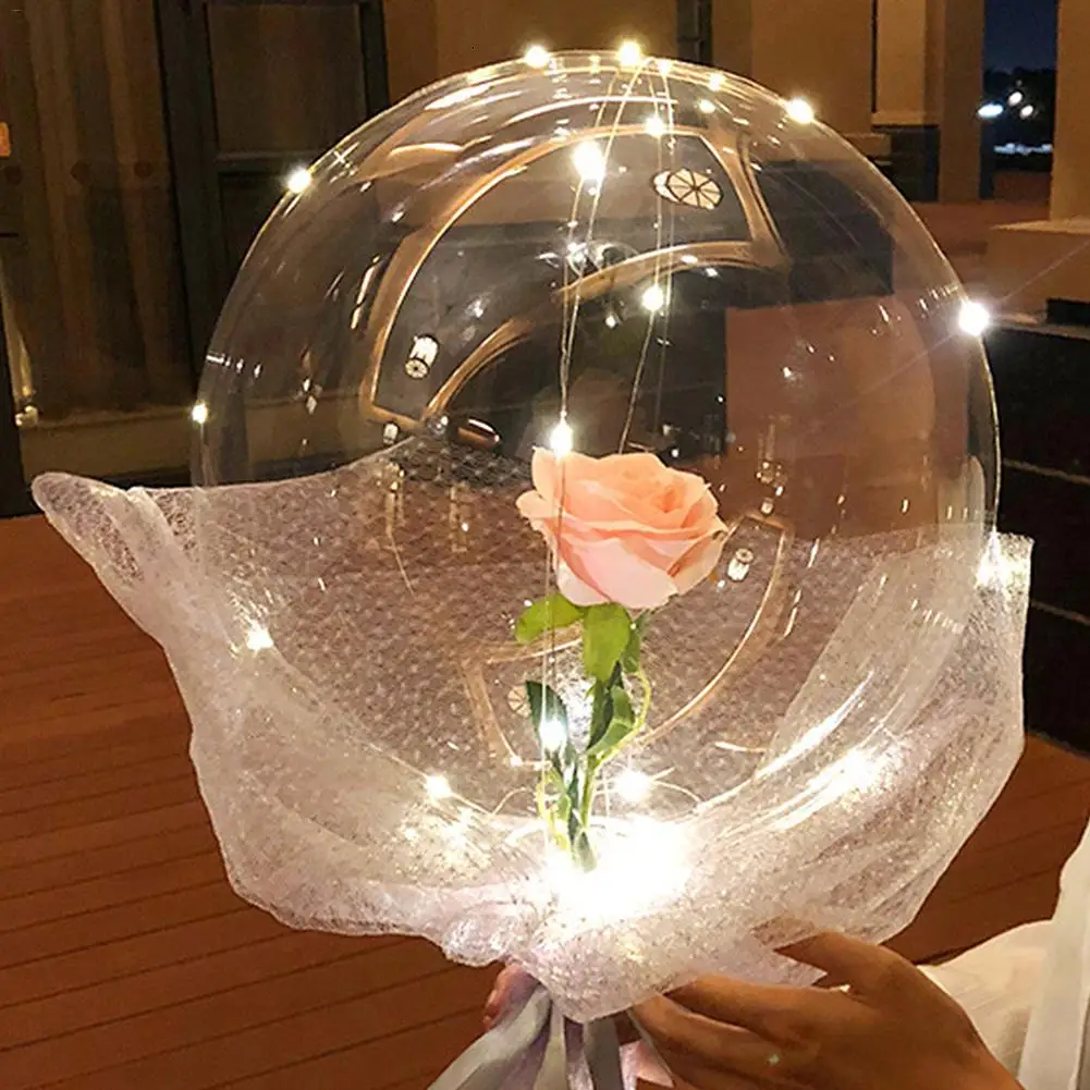 

LED Luminous Balloons Transparent Round Foam Rose Bouquet Bobo Ball Birthday Party Wedding Decoration Valentines Day Balloons