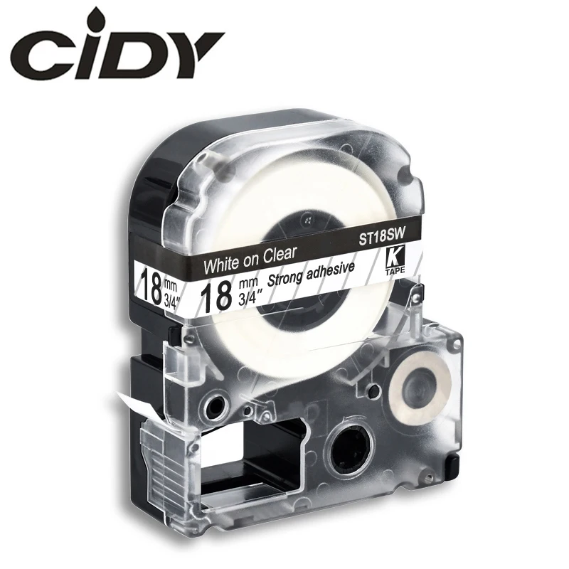 CIDY 18MM White on Clear ST18SW/LC5TWN LC5TWN9 label tape for kingjim