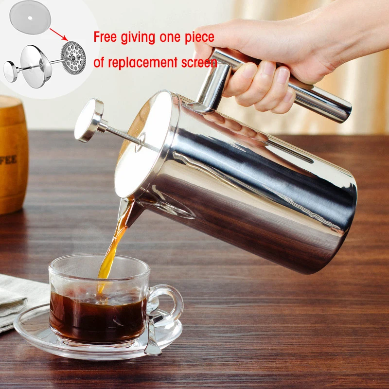 

French Press Coffee Maker Best Double Walled Stainless Steel Cafetiere Insulated Coffee Tea Maker Pot Giving One Filter Baskets