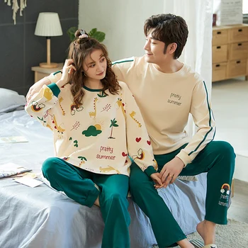 

Autumn and winter new couple cotton long-sleeved Korean cartoon casual pajamas set home service