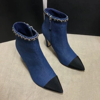 

New Fashion Pointed Toe Boots Autumn Brand Design Patchwork Women Shoes Zip Ankle Female Boots