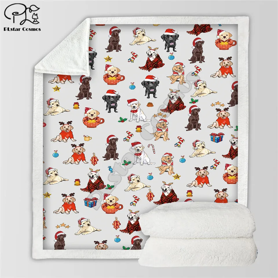 Funny Dog Merry Christmas 3d printed fleece blanket Beds Hiking Picnic Thick Fashionable Bedspread Sherpa Throw Blanket 02