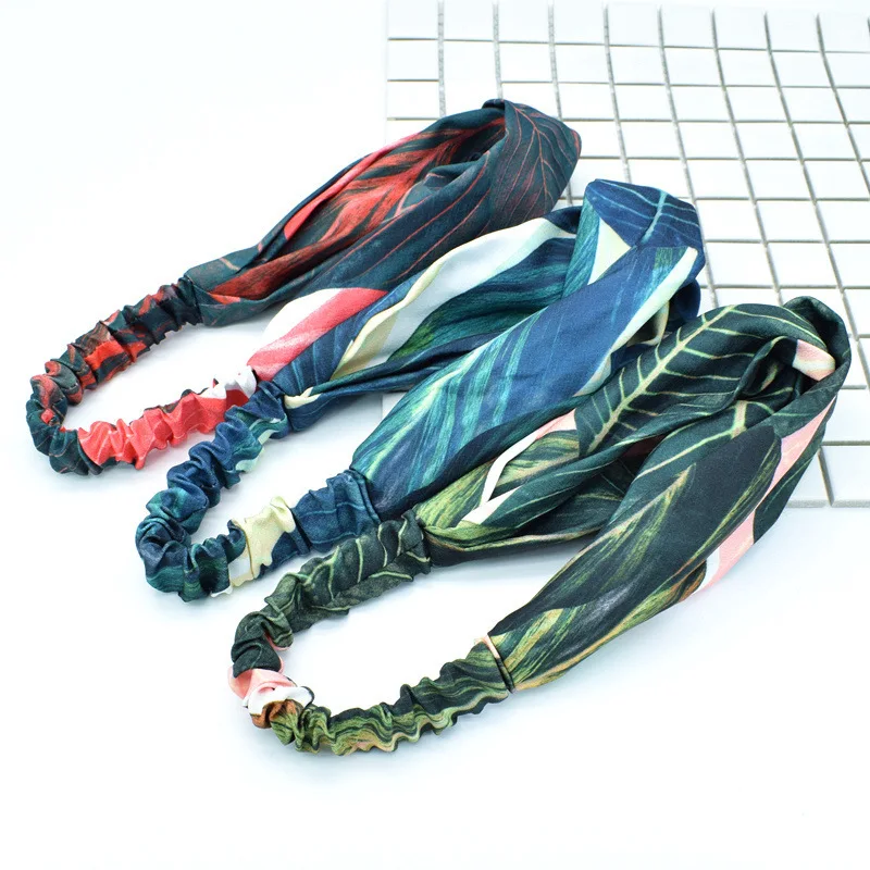 

Fashion Korean summer yoga hair band women's sports hair accessories plantain leaf head scarf cross-face hair band 2020