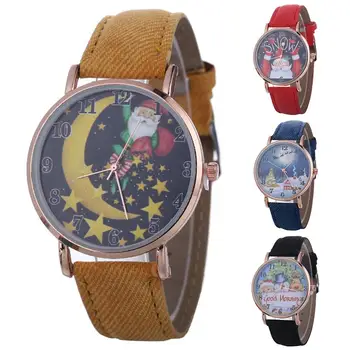 

Fashion Unique Christmas Pattern Cowboy Strap Bracelet Women Round Dial Arabic Number Analog Quartz Watch zegarek damski
