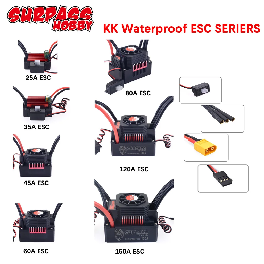 

RC brushless esc XT60 Waterproof Electronic Speed Controller 45A 60A 80A 120A 150A ESC for 1/8 1/10 1/12 1/18 RC Car