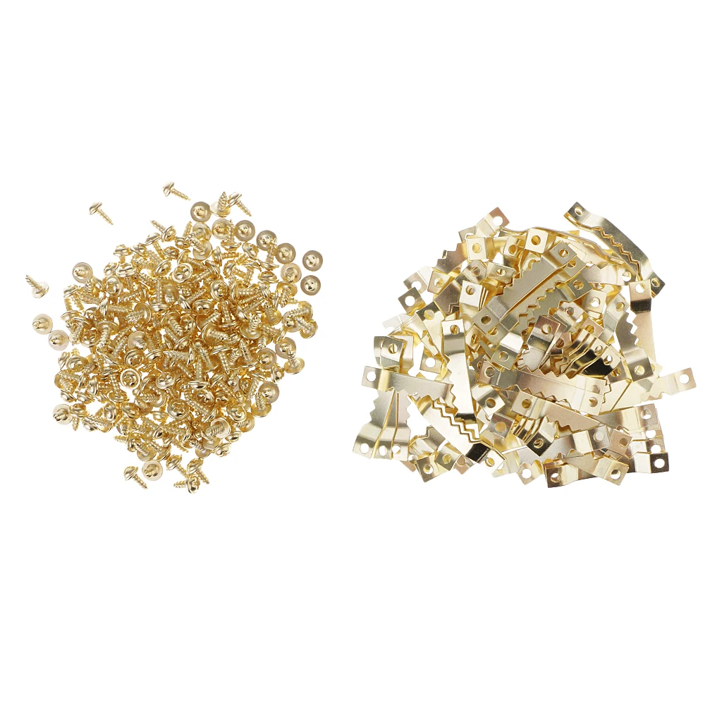 25/50 set of 8x45mm (with screws) golden oil painting frame hanging photo wall oil painting mirror mirror serrated hook hang Picture Frame Hangers