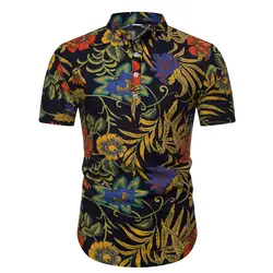 2019 AliExpress, новый стиль, мужская рубашка с коротким рукавом и стоячим воротником, рубашка с принтом в этническом стиле