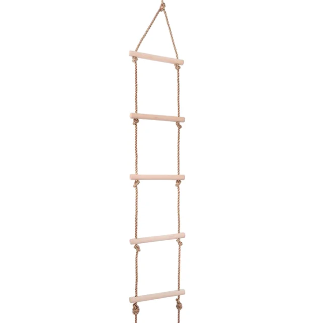 Kids Wooden Swing Outdoor Game Toy 5-level Ladder Playground Climbing Wooden Rope Ladder for Kids Indoor/Outdoor 5.7 Feet Length 3