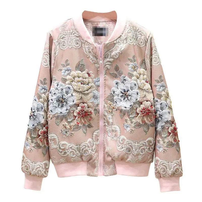 discounted  Womens Autumn Fashion Heavy Industry Nail Bead Baseball Clothes Diamonds Jacket 2019 Ladies Flowers