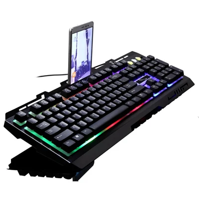 Black keyboard RGB разноцветный держатель для телефона Проводная клавиатура мышь набор игровая клавиатура с подсветкой подвеска Keycap металлический ключ доска для ноутбука - Цвет: Black keyboard