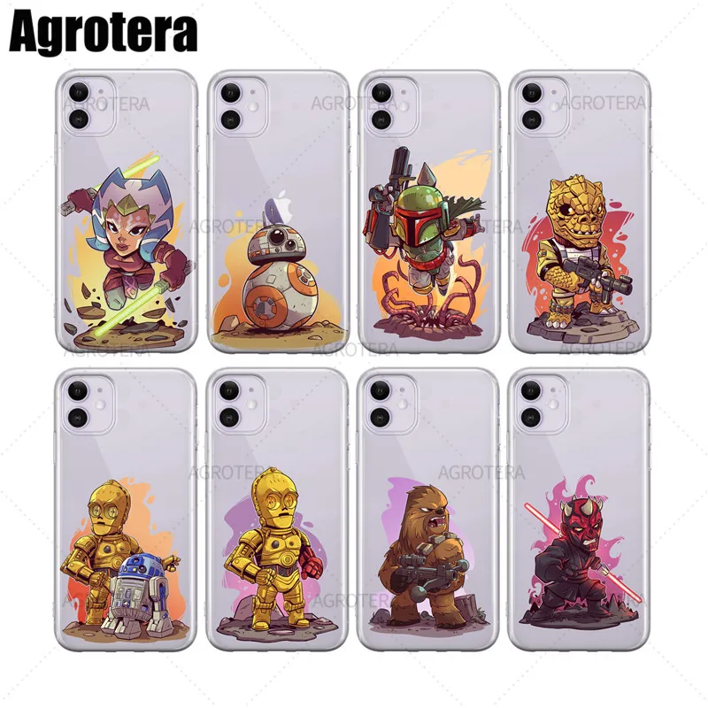 

Agrotera 100 Pieces Phone Cases Ahsoka Tano BB-8 Boba Fettt Clear TPU Case Cover for iPhone 6 6s 7 8 Plus X XS XR 11 Pro Max