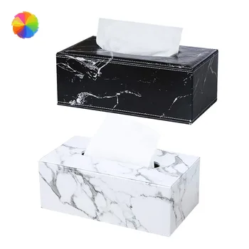 

Marbling PU Tissue Box Desktop Napkin Storage Container Kitchen Tissue Tray Home Office Rectangle Paper Towel Holder